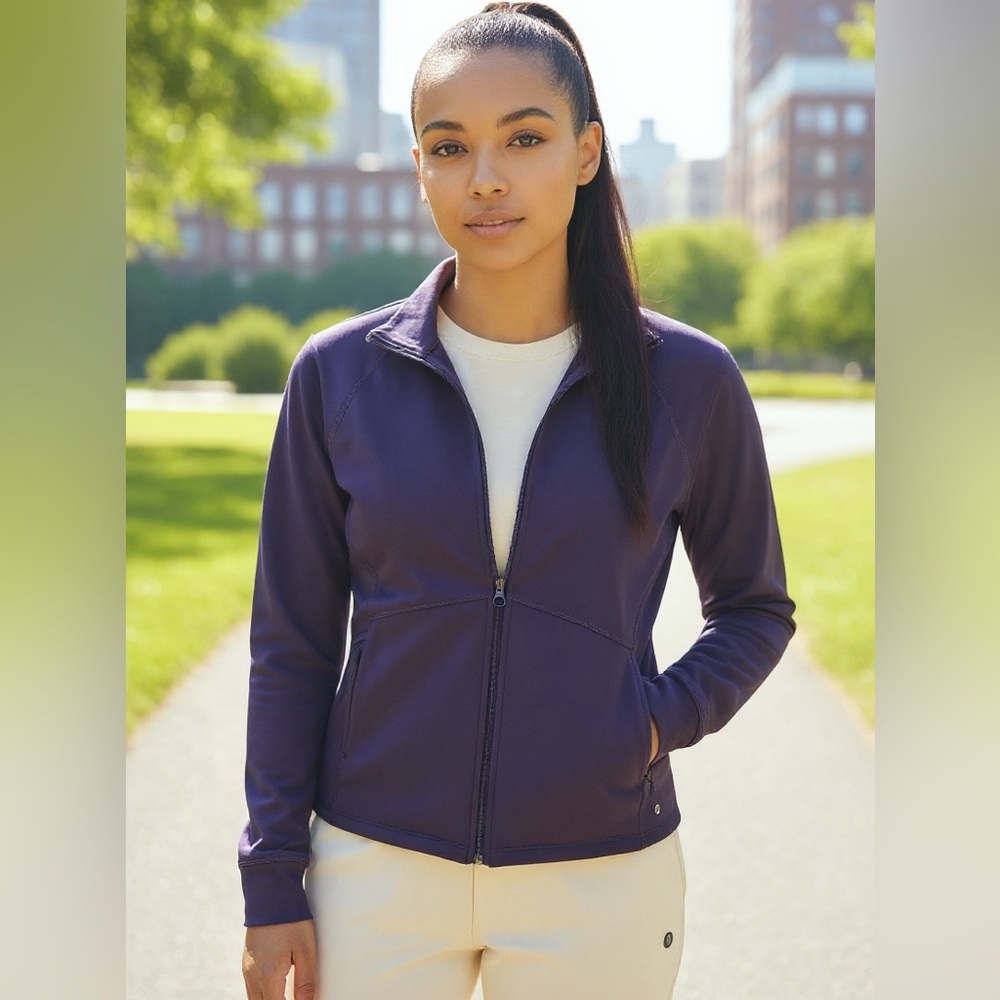 Layer 8 Womens Full Zip Athletic Track Jacket Zip Pockets Purple Navy Size M